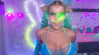Lilith Grace Deepthroats Black Cock In Neon Blue Mesh Bodysuit