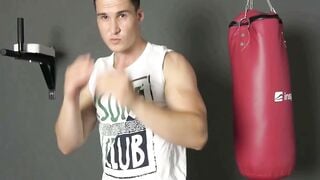 Czech Muscle Teen Strips White Tank Top & Flexes Ripped Abs in Red Briefs