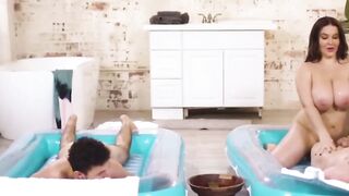 BBW Natasha Nice Sucks Cock & Fucks 2 Tattooed College Boys In Pool