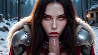 Brunette Warrior Deepthroats Big Cock in Snowy Forest Hardcore