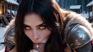 Brunette Warrior Deepthroats Big Cock in Snowy Forest Hardcore
