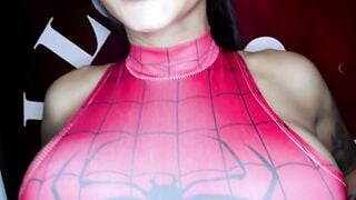 Tattooed Thai Shemale in Spider-Man Costume Sucks Cock Then Gets Tight Ass Fucked Hard