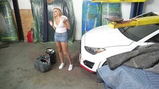 Busty Blonde Wife Deepthroats Tattooed Mechanic In Garage For Big Tit Facial Cumshot