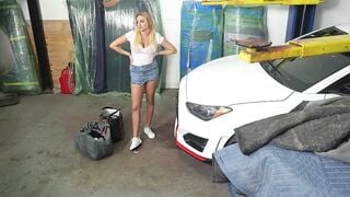Busty Blonde Wife Deepthroats Tattooed Mechanic In Garage For Big Tit Facial Cumshot