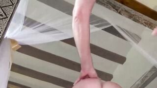 Redhead Tattooed MILF Sucks Cock Then Gets Doggy Fucked Hard In White Lingerie