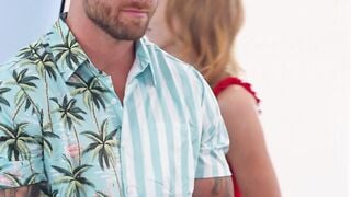 Tattooed Stepdad Sucks Small Tits & Creampies Blonde Teen on Beach Vacation