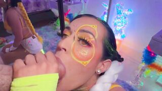 Bella Noir Rave Bunny Deepthroats Massive Cock Under Neon Lights