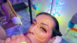 Bella Noir Rave Bunny Deepthroats Massive Cock Under Neon Lights