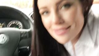 Luna Roulette Sucks Uber Driver's Cock in Public Car POV Cum Swallow