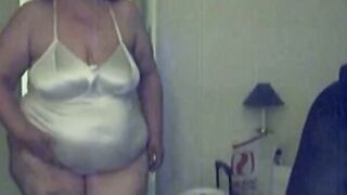 BBW Granny in Satin Bodysuit Shows Off Big Tits on Webcam