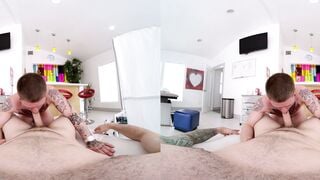 Tattooed Bearded Man Licks Foot Then Sucks Cock On White Couch