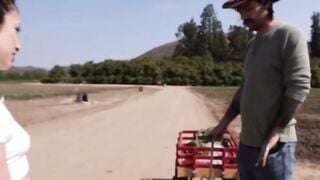 Pixie Sucks Farmer's Massive Cock After Strawberry Field Pickup