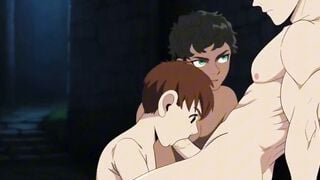 Muscular Dark-Skinned and Blond Studs Share Brown-Haired Lover in Intense Gay Oral Scene