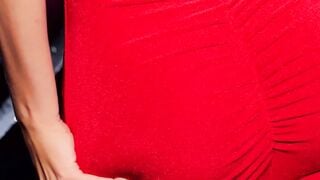 Juniper Hope Striptease: Massive Natural Boobs & Tight Red Dress