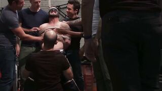 Blindfolded Mechanic Mike Gaite Rope Bound & Gangbanged in Garage