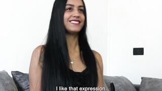Petite Latina Teen Grinds on Big Cock in Red Stockings