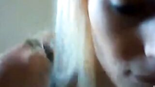 Skinny British Blonde Strips Black Lingerie on Webcam