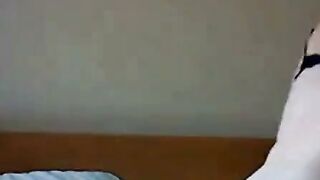 Skinny British Blonde Strips Black Lingerie on Webcam