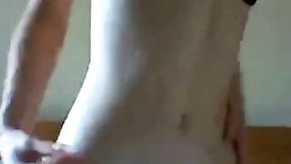 Skinny British Blonde Strips Black Lingerie on Webcam