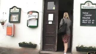 Blonde sluts gets fuck into the woods by a masked man