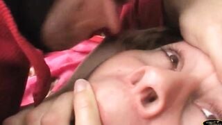Blonde sluts gets fuck into the woods by a masked man