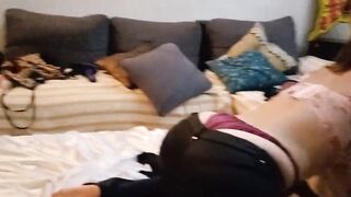 T&A 725  - 3 Way - Ebony hoe films me getting nailed up after blowing penis