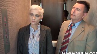 Short haired mom gets nailed into elevator
