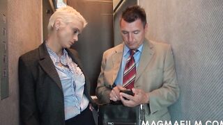 Short haired mom gets nailed into elevator
