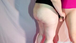 BBW give Hand Job to Him through Seamless Stockings