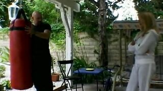 Blonde old lady with long titties gets Bae load on her face