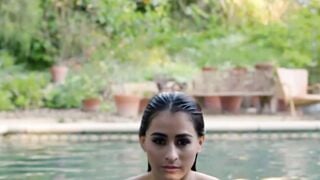 Busty Latina Mia Valentine Strips Nude & Dips in Pool