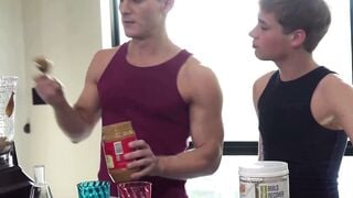 Muscular Blond Twink Deepthroats Big Dick Guy in Kitchen