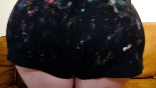 Cute Brunette Trans Girl Strips Jersey on Couch for Solo Nude Tease
