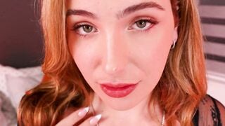 Tattooed Trans Girl in Black Lace Lingerie Teases on Striped Sheets