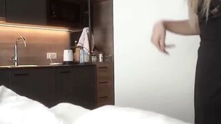 Busty Blonde Sucks Cock Deepthroat in Morning Bed Sex