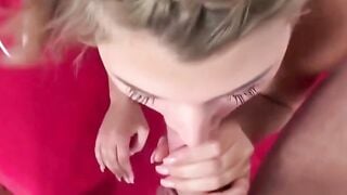 Tattooed Blonde Deepthroats Thick Cock And Swallows Cum POV