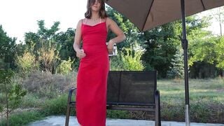 Slim Euro Trans Girl Sucks Pink Dildo & Strokes Cock on Sunny Patio