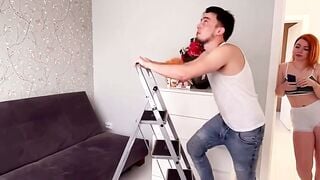 Redhead Sucks Electrician's Cock While Husband Is Away In Mall