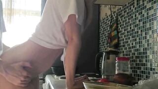 Estie Kay's Big Booty Squeezes Cock On Kitchen Counter In Thigh Highs