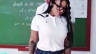 Glasses Teacher Fucked on Classroom Desk by Student