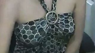 Amateur Webcam Woman Masturbates in Tight Patterned Dress