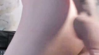 Tattooed Blonde Shemale Jerks Big Cock In Lingerie