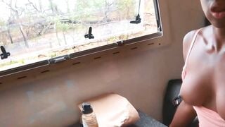 Ebony Girlfriend Bares Natural Tits On Safari Car Ride