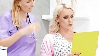 Tattooed Nurse Deepthroats Big Cock in Blue Scrubs