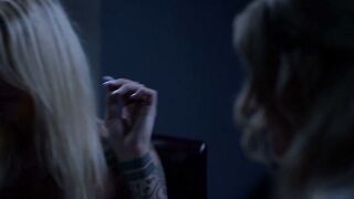 Emma Rosie Deepthroats Blonde Shemale in Dark Office
