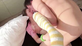 Stepdad Fucks Young Stepdaughter's Tight Ass And Cums Inside Her On Bed