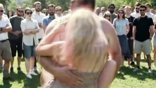 Chubby Babe Sucks Big Cock In Public Park While Crowd Watches