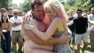 Chubby Babe Sucks Big Cock In Public Park While Crowd Watches