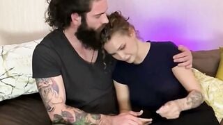 Tattooed Stepmom Deepthroats Cock on Couch After Dad Cheats