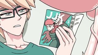 Muscular Anime Jock Rides Nerdy Boy on Library Table
